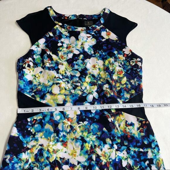 Worthington Abstract Floral Print Mesh Cap Sleeves Sheath Dress Sz 12 - Picture 12 of 15